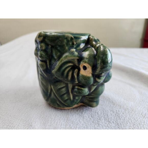 Vintage Pottery Glazed Green Bamboo Elephant Planter Jar - Picture 10 of 11